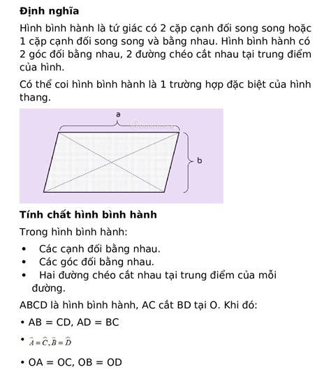 Công thức tính diện tích hình bình hành và ứng dụng giải toán