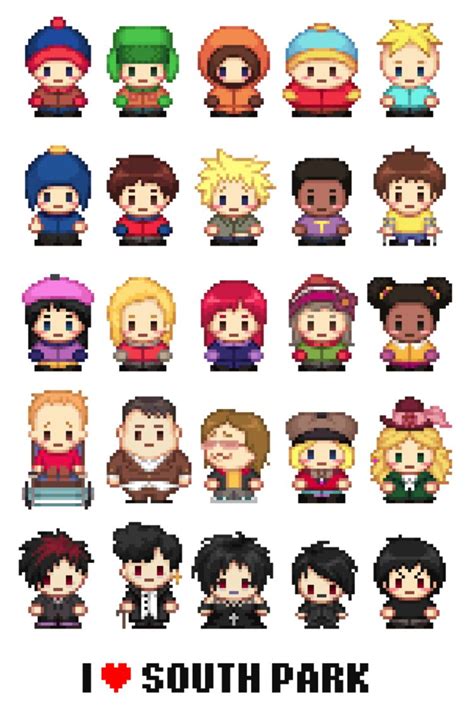 South park main characters in pixel art – Artofit