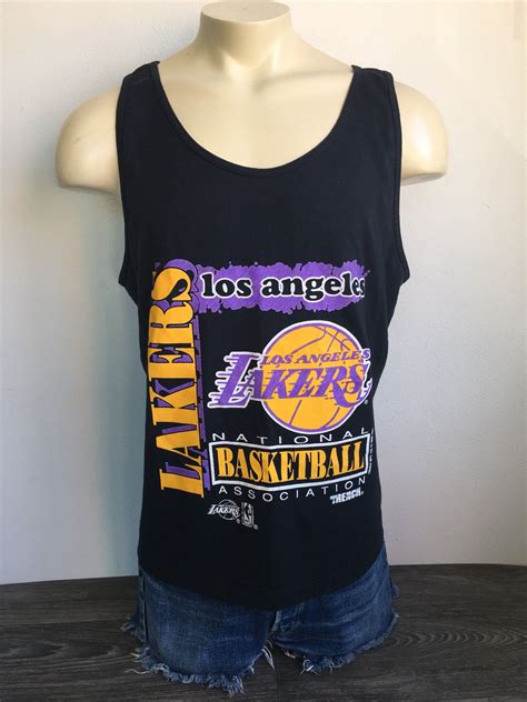 Vintage LA LAKERS Tank Top 1990 Los Angeles NbA Basketball Shirt 90s Black Trench Muscle Tshirt ...