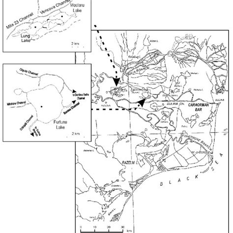 Schematic map of the Danube Delta showing, in small rectangles, the... | Download Scientific Diagram