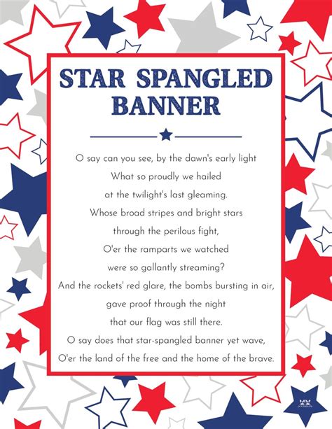 Star Spangled Banner Lyrics - 10 FREE Printables | Printabulls