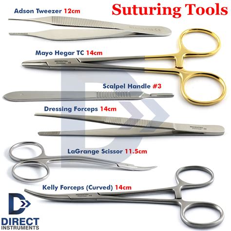 6Pcs Surgical Suturing Instruments Kit Suture Needle Holder Tissue ...