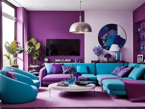 Premium AI Image | Modern living room Purple and blue color Generate Ai