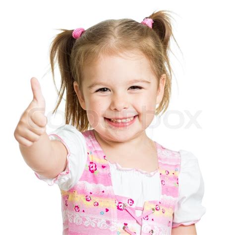 Happy child girl with hands thumbs up | Stock image | Colourbox