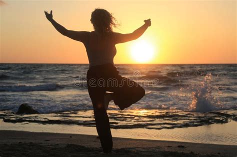 Woman Meditation and Yoga Poses in the Beach Stock Photo - Image of body, human: 300093038