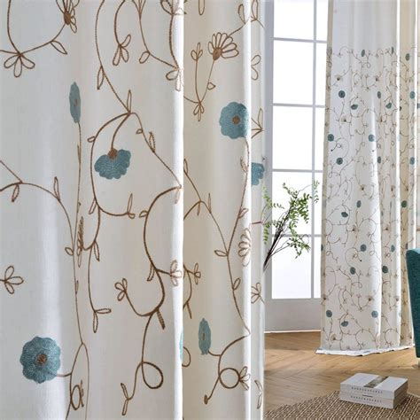 Blue Embroidered Vine White Blackout Curtains For Sale | White blackout curtains, Curtains ...