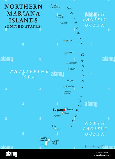 Northern Mariana Islands political map with capital Saipan. Insular area and commonwealth of ...