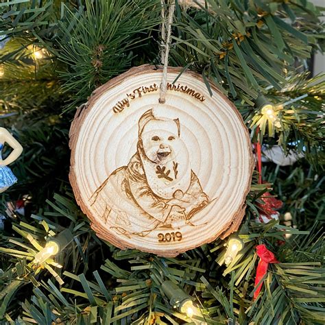 Personalized Wood Engraved Photo Ornament - Wood Etched - Laser Photo Ornament - Baby’s First ...