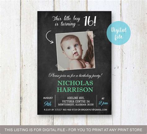 Boy 16th Birthday Invitations Sweet 16th Birthday Invitation for Boys ...