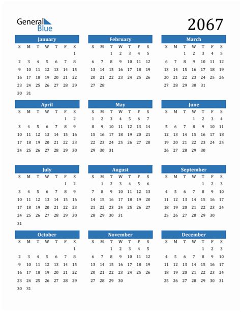 Free 2067 Calendars in PDF, Word, Excel