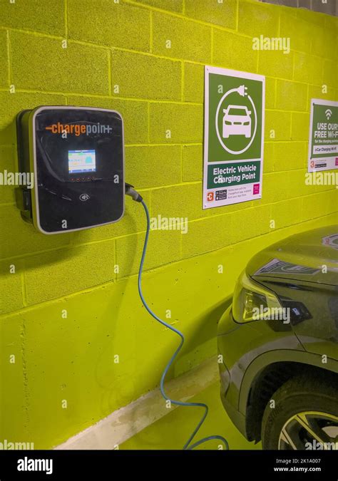 Newbury, Berkshire, England, UK. 2022. Electric car battery charging ...