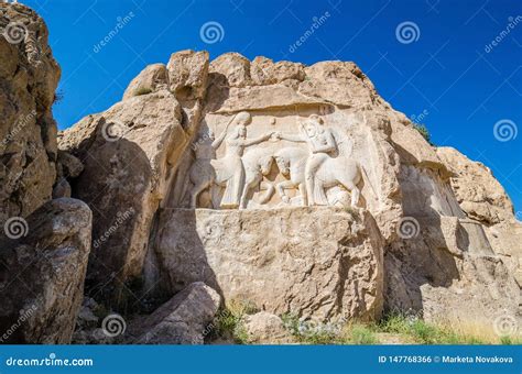 Relief of Ardashir I in Ancient Necropolis Naqsh-e Rustam in Fars Province, Iran Stock Photo ...