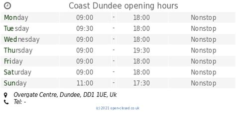 Coast Dundee opening times, Overgate Centre