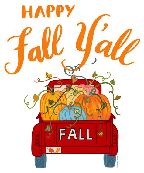 Happy Fall Y'all Vintage Pumpkin Truck Hand Lettered Hand Drawn Art Print by DoubleBrush - X ...