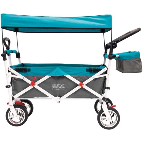 Push Pull SILVER SERIES PLUS Folding Wagon Stroller with Canopy | Teal