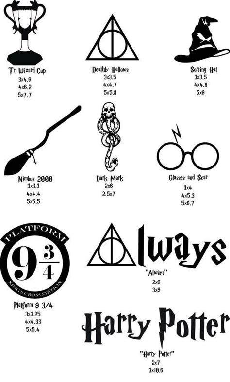 harry potters symbols and their names are shown in this black and white ...