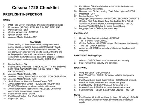 Cessna 172 Checklist Printable