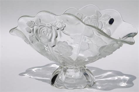 Bohemia Glass frosted crystal rose pattern fan shape bowl, fruit or ...