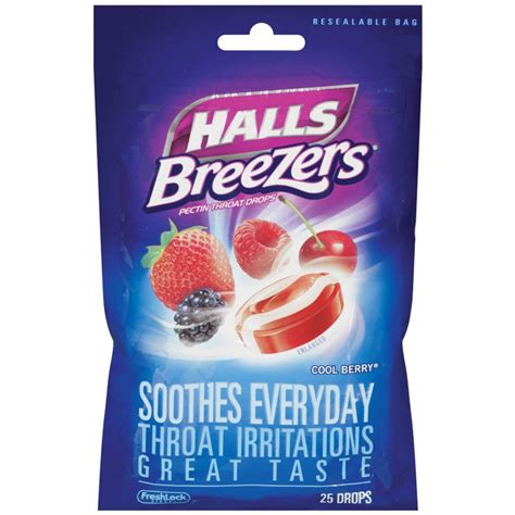 Halls Breezers Cough Drops with Cool Berry Flavor, 25/Bag ...