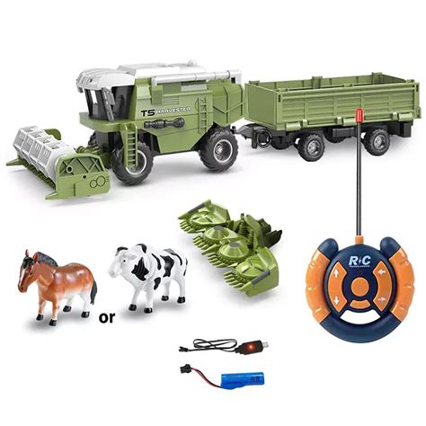 Tombotoys Combine Harvester Toy RC Farm Tractor Trailer Toy 27MHz ...