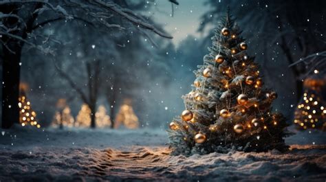 Premium AI Image | Christmas tree with toys a snowy forest