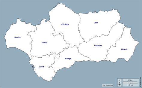 Andalucía Mapa gratuito, mapa mudo gratuito, mapa en blanco gratuito, plantilla de mapa ...