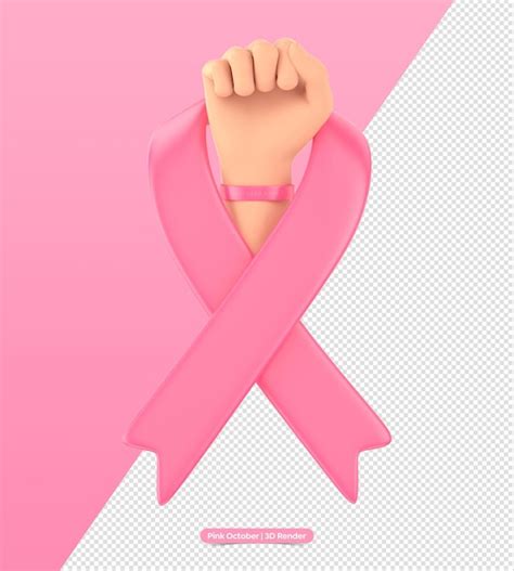 Premium PSD | 3D Rendering of Pink October Ribbon with Hand