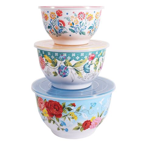 The Pioneer Woman Sweet Rose Melamine Serving Bowl Set with Lids, 6 ...