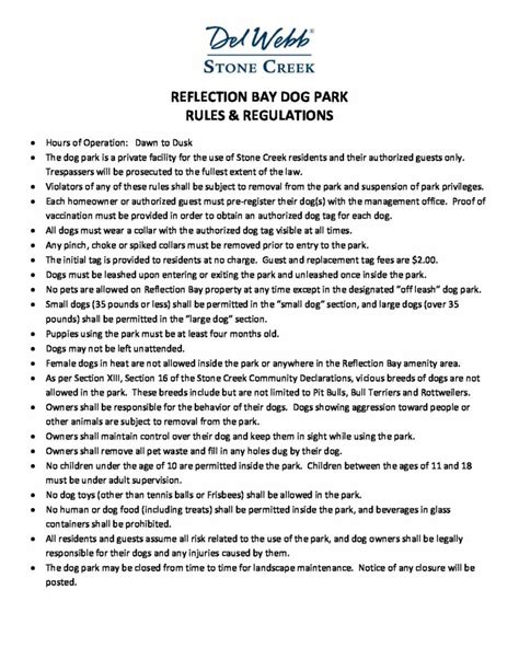 Dog Park Rules & Regulations – Stone Creek