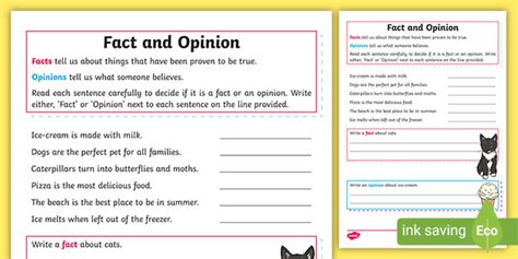 Fact or Opinion Activity Worksheet | Year 1 | Twinkl