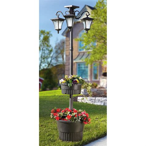 Solar - lit Lamp Post with Planters - 225706, Solar & Outdoor Lighting ...