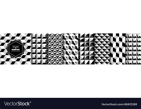 Collection of black and white seamless geometric Vector Image