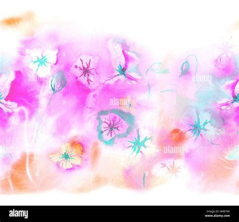 Spring seamless border with watercolor flowers Stock Photo - Alamy