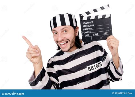 Funny Prison Inmate with Movie Board Isolated Stock Photo - Image of ...