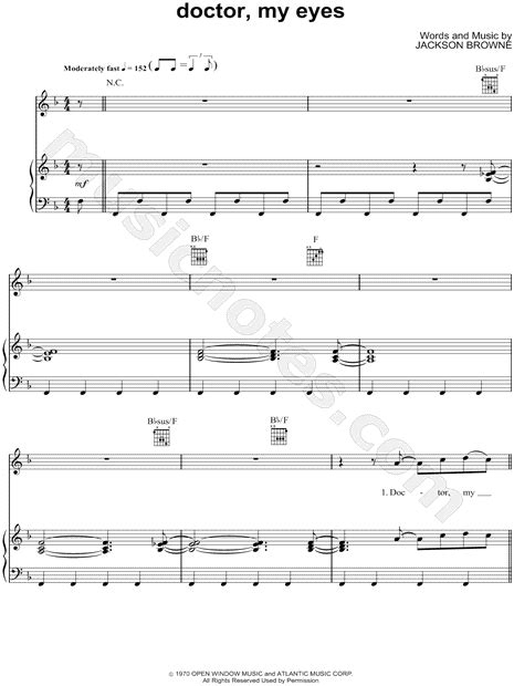 Jackson Browne "Doctor My Eyes" Sheet Music in F Major - Download ...