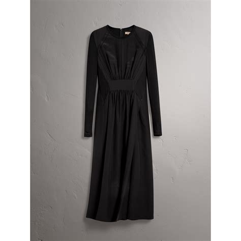 Long-sleeve Silk Gathered Dress in Black - Women | Burberry United States