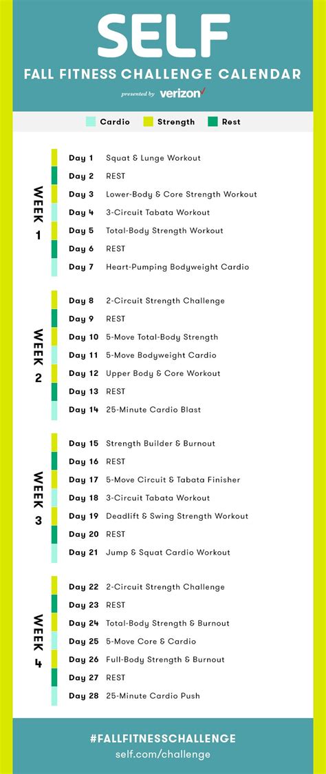 The Full SELF Fall Fitness Challenge Calendar | Fall Fitness Challenge | SELF