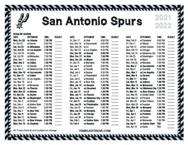 Printable 2021-2022 San Antonio Spurs Schedule