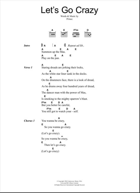 Let's Go Crazy - Guitar Chords/Lyrics | zZounds