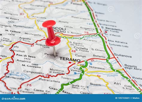 Teramo Pinned on a Map of Italy Stock Image - Image of thumbtack, road: 105743601