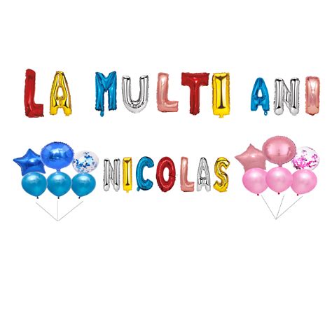 Set Baloane La multi ani Nicolas, Cake topper, Multicolor, 35Buc - eMAG.ro