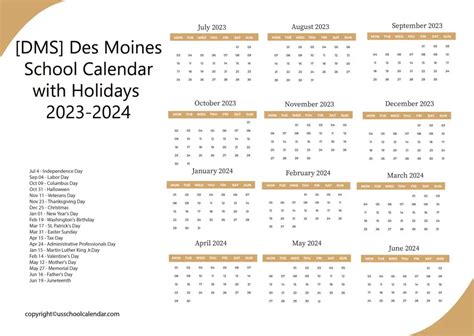 [DMS] Des Moines School Calendar with Holidays 2023-2024