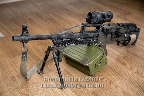 Bullpup version of PKP "Pecheneg" 7.62x54R mm machine gun. Photo by Konstantin Lazarev ...