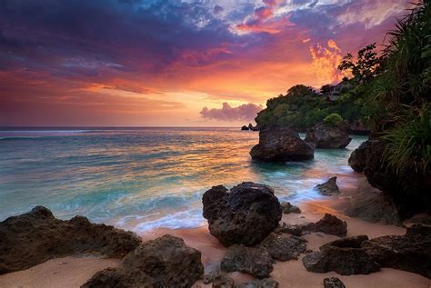 Bali, Sunrise, Indonesia, Nature, Clouds, Sea, Rock, Landscape, Shrubs, Sand Wallpapers HD ...