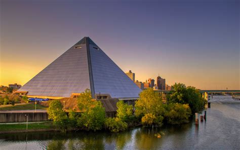 Download wallpapers Memphis Pyramid, 4k, sunset, modern buildings ...