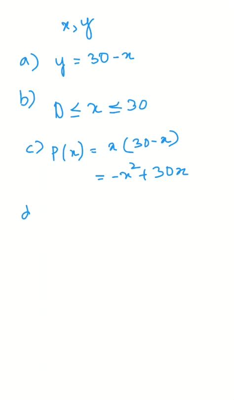 Solve each problem. Sum of Two Numbers Suppose that x represents one of two positive numbers ...