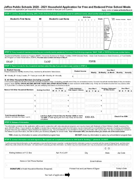 Fillable Online Jeffco Public Schools 2020 - 2021 Household Application ...