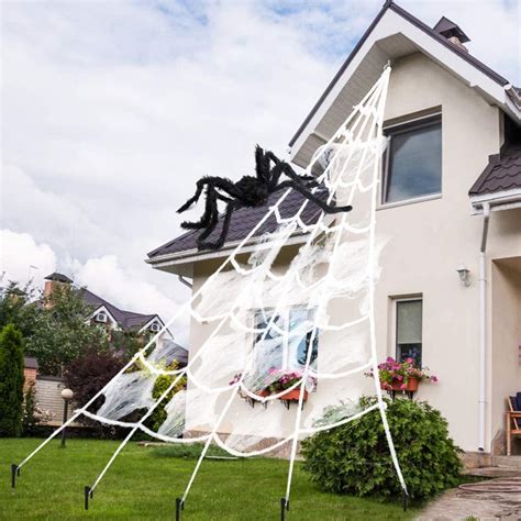 AODINI Spider Web Halloween Decorations, 1615 Feet Triangular Huge Halloween Decor Spider Net ...