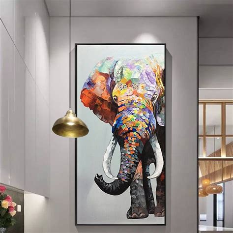 Elephant Painting on Canvas, Elephant Wall Art, Long Vertical Extra ...