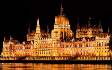 HD wallpaper: Hungary, Budapest, parliament, night, lights, water ...